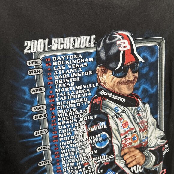 VINTAGE 2001 Schedule Dale Earnhardt Sr T-Shirt Mens Large Black NASCAR - Picture 13 of 14